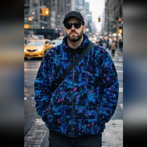 American Eagle Outfitters Blue Black Zip Up Sherpa Teddy Fleece Jacket Heavy XXL